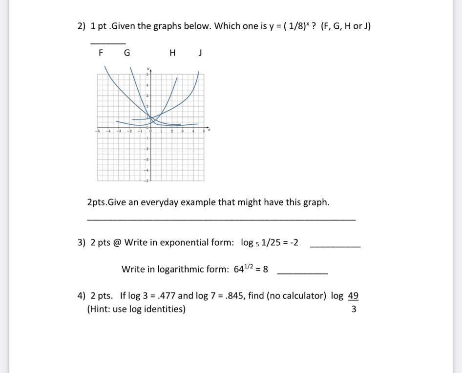  2) 1 pt . Given the graphs below. Which one is