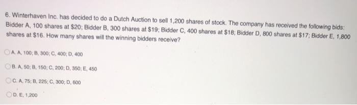  6. Winterhaven Inc. has decided to do a Dutch Auction to