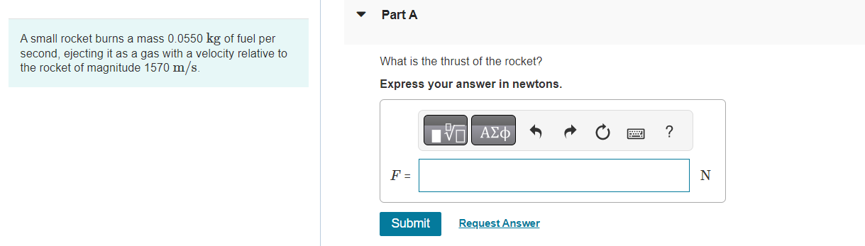  V Part A A small rocket burns a mass 0.0550 kg