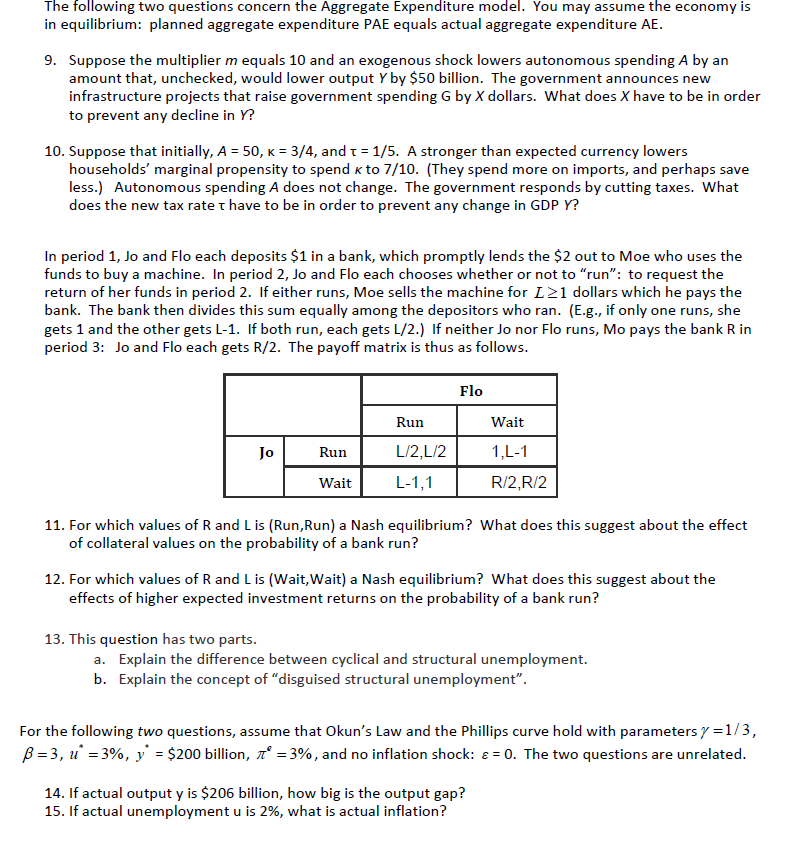 See question below The following two questions concern the Aggregate Expenditure model.
