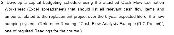  2. Develop a capital budgeting schedule using the attached Cash Flow