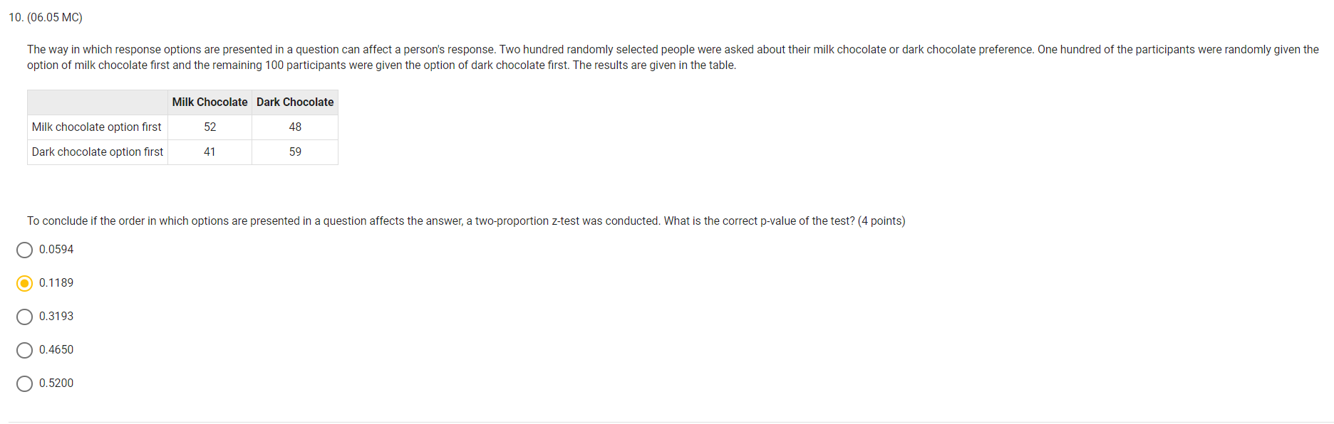 of 0.75. The student writes: "Because the p-value is greater than 0.6,