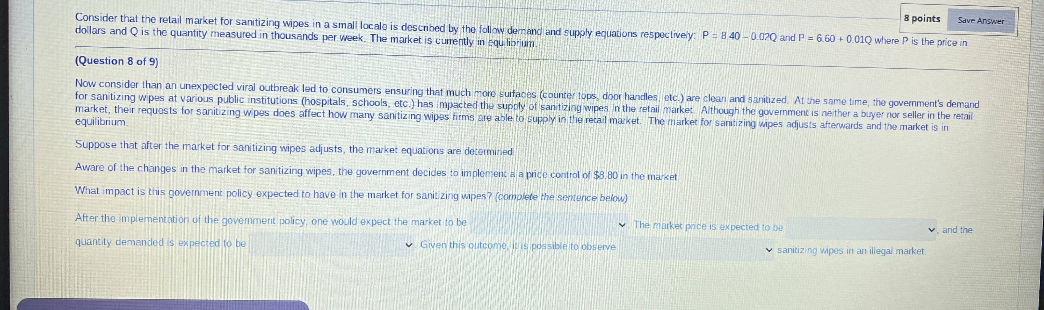 The options areA. P = 6.60 + 0.01QB. P = 8.10 +