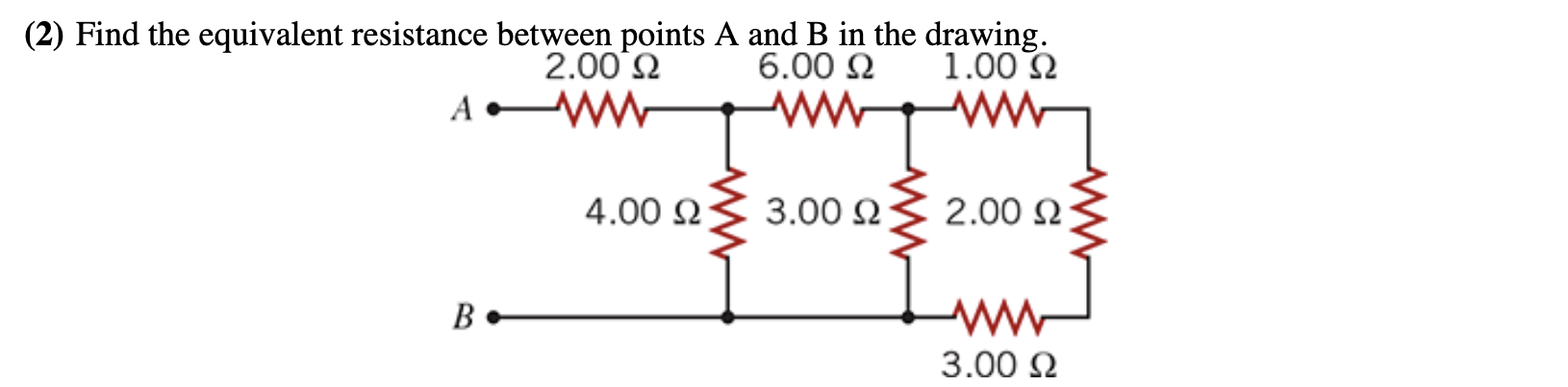 (2) Find the equivalent resistance between points A and B in the