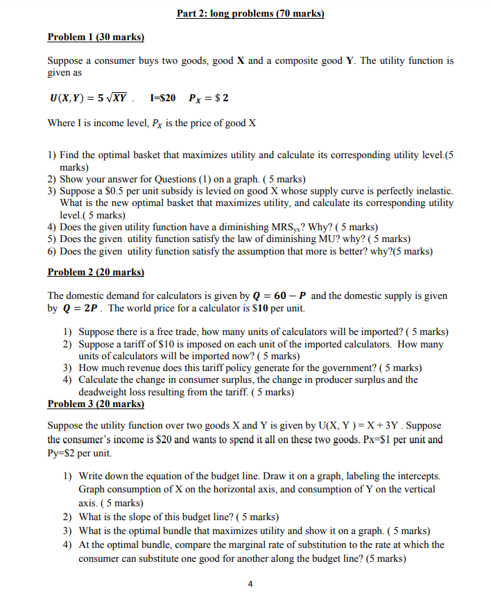  Part 2: long problems (70 marks) Problem 1 (30 marks) Suppose