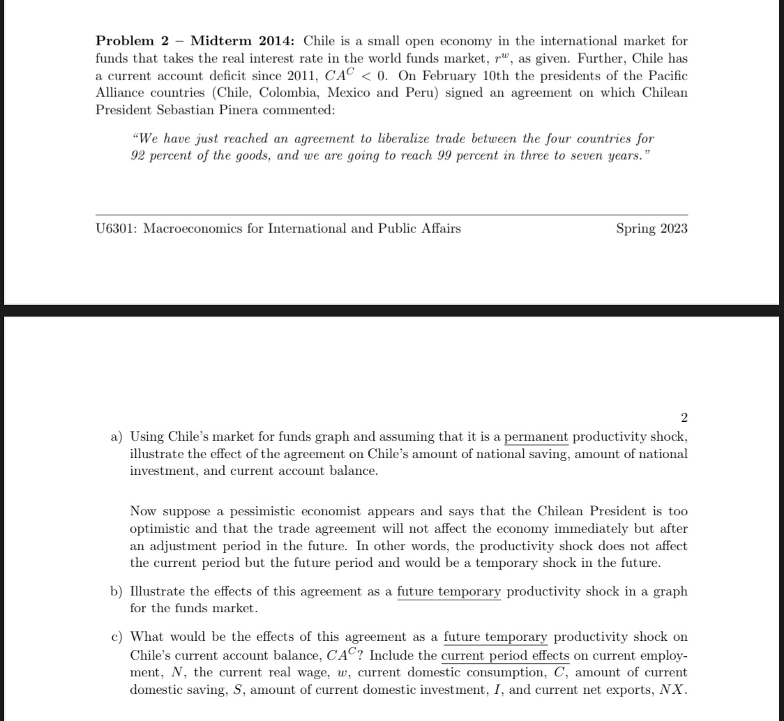 Problem 2 - Midterm 2014: Chile is a small open economy