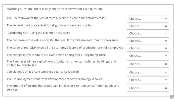 Matching question - there is only one correct answer for each