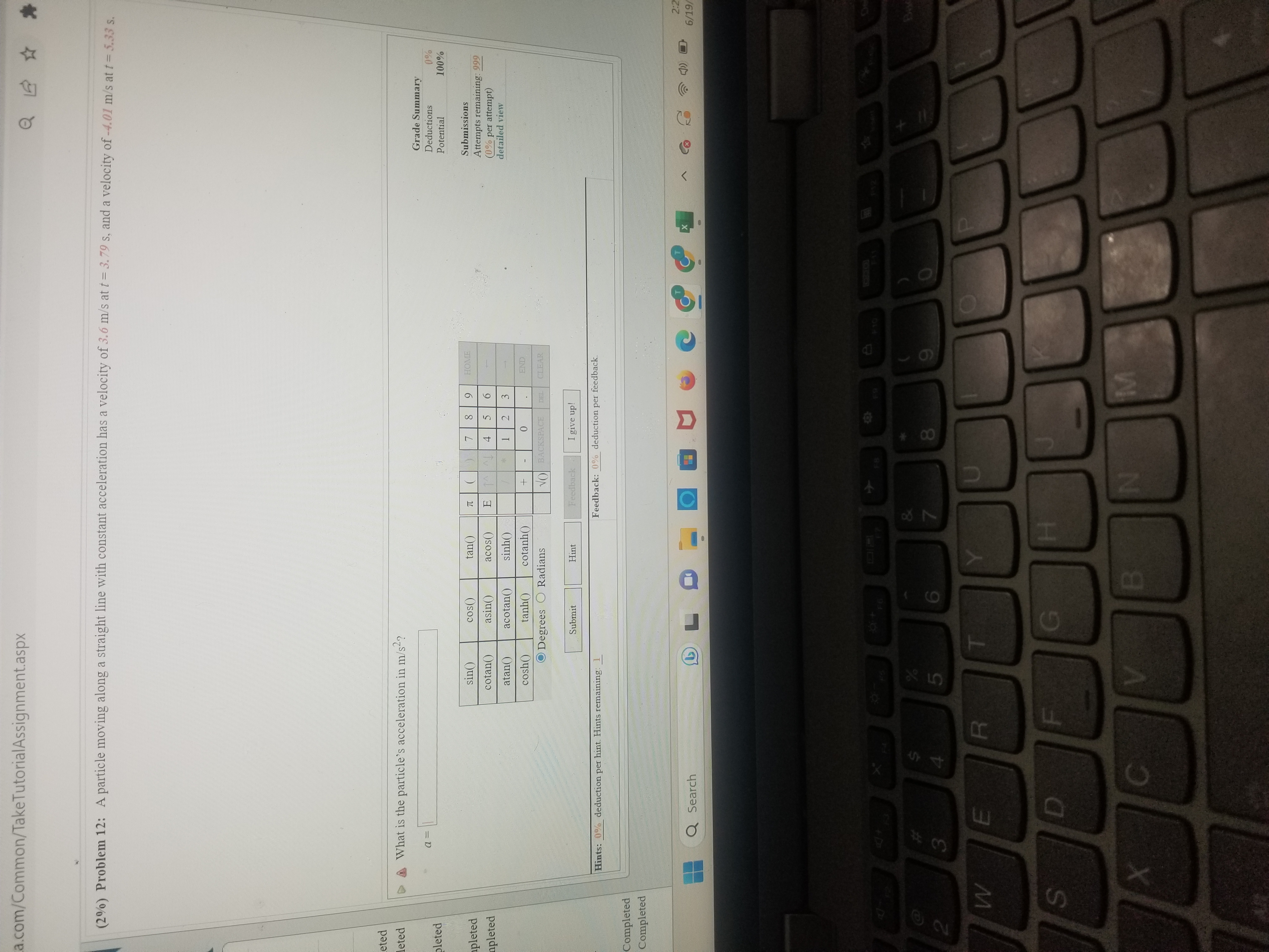 2.6 m/s- d 50% Part (a) What is the velocity, in meters