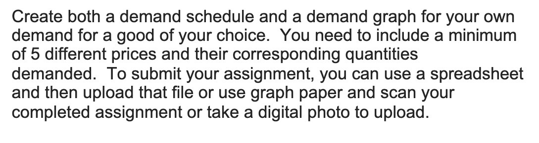 Create both a demand schedule and a demand graph for your