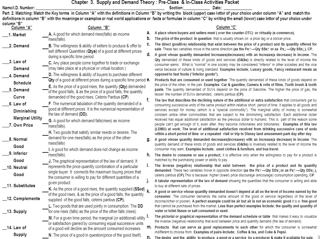  Chapter 3. Supply and Demand Theory : Pre-Class & In-Class Activities