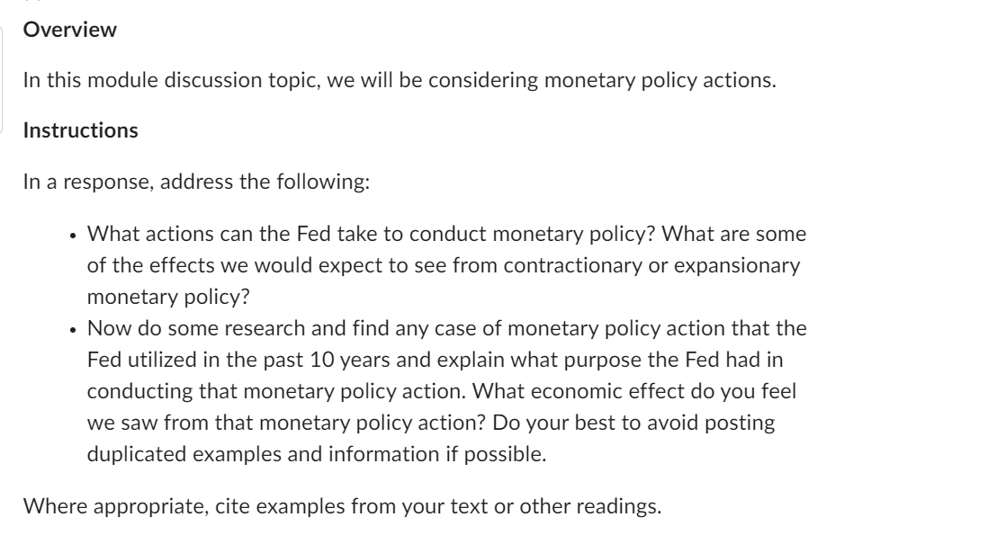  Overview In this module discussion topic, we will be considering monetary