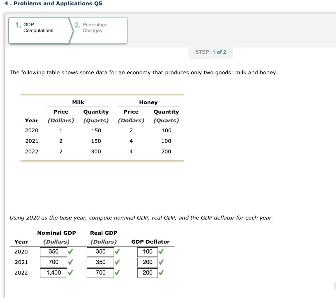 I need help with part 2 (percentage changes) 4 . Problems and