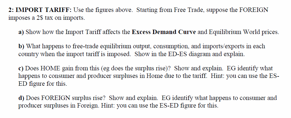 Please help 2: IMPORT TARIFF: Use the gures above. Starting from Free