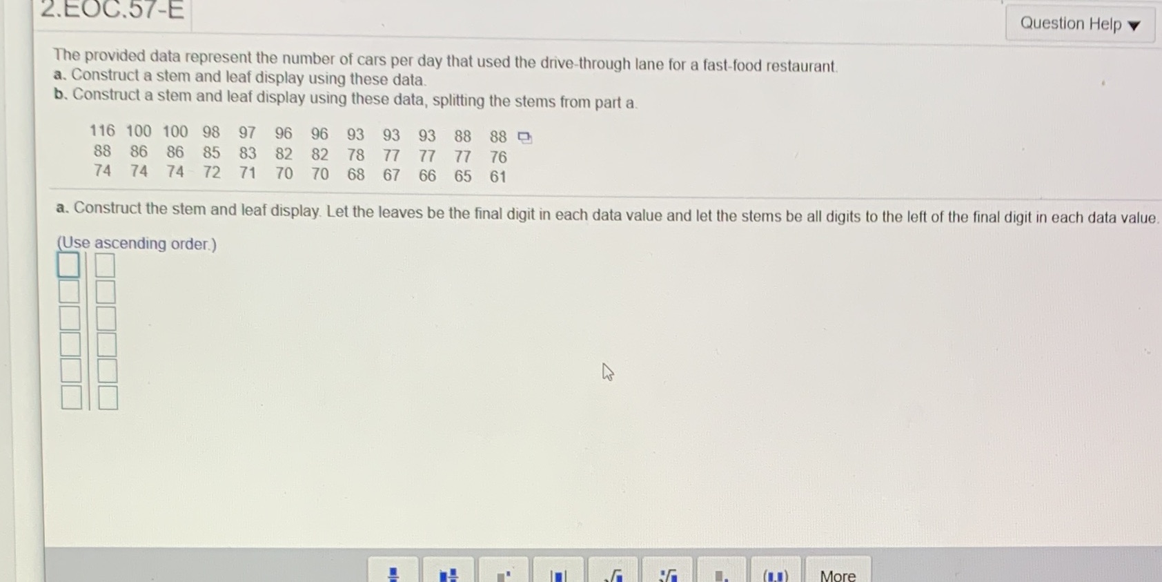 2.EOC.57-E Question Help The provided data represent the number of cars