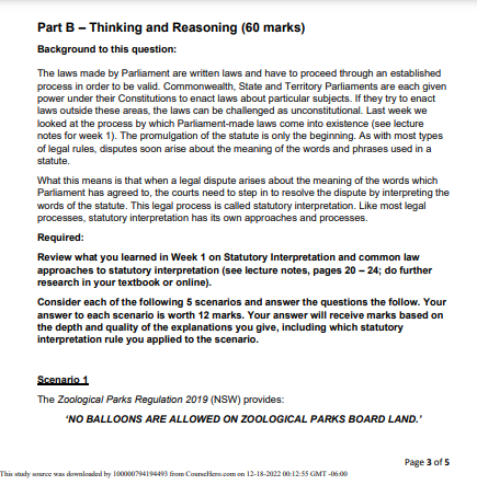 Part B - Thinking and Reasoning (60 marks) Background to this