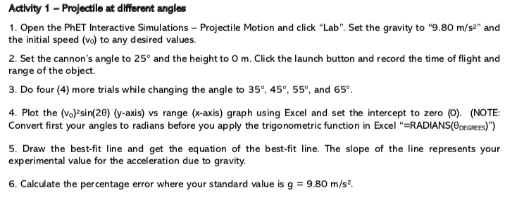  Activity 1 - Projectile at different angles 1. Open the PhET