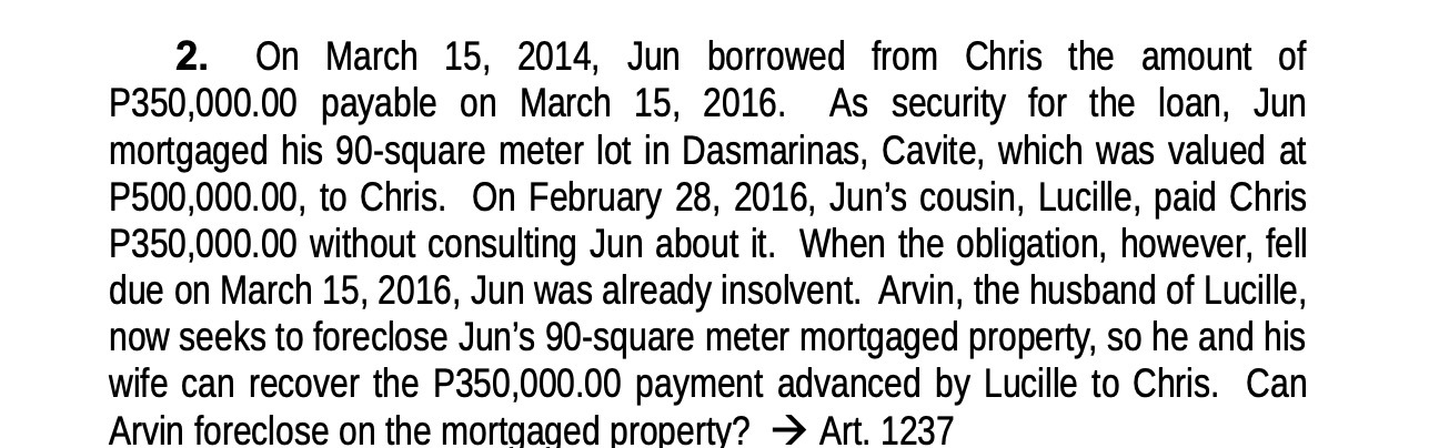  2. On March 15, 2014, Jun borrowed from Chris the amount