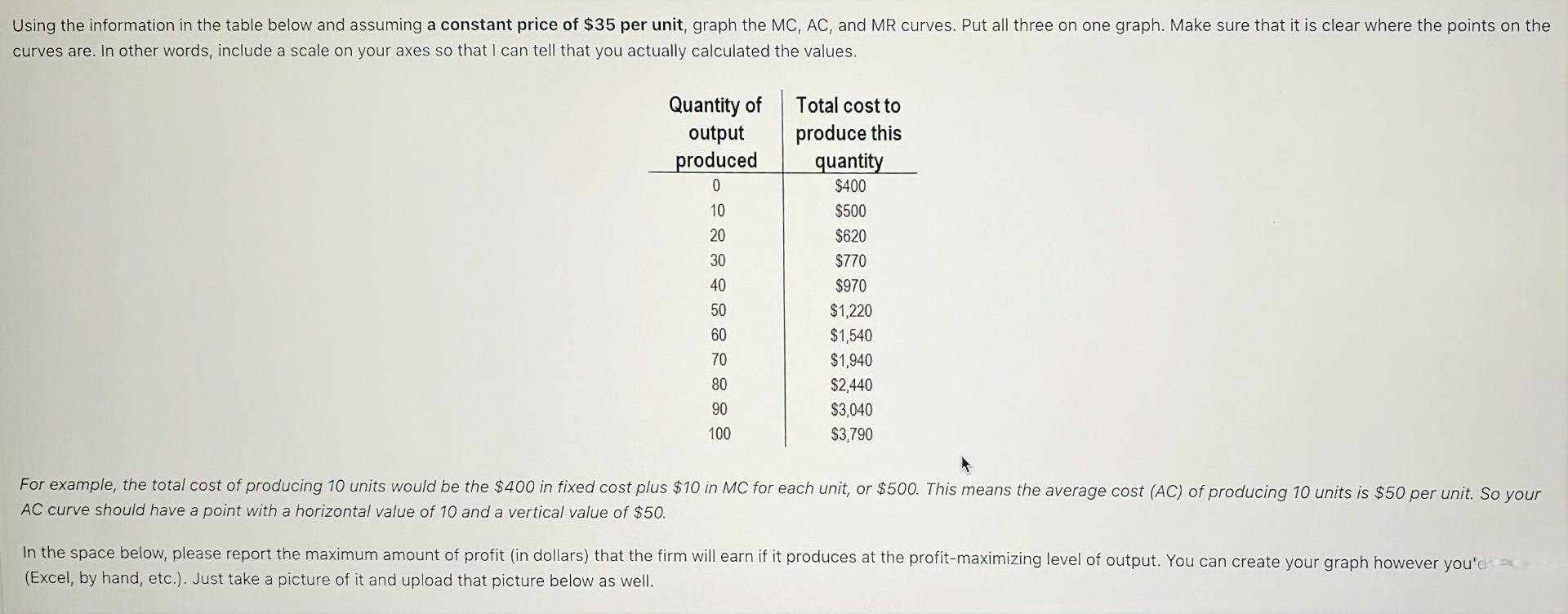  Using the information in the table below and assuming a constant