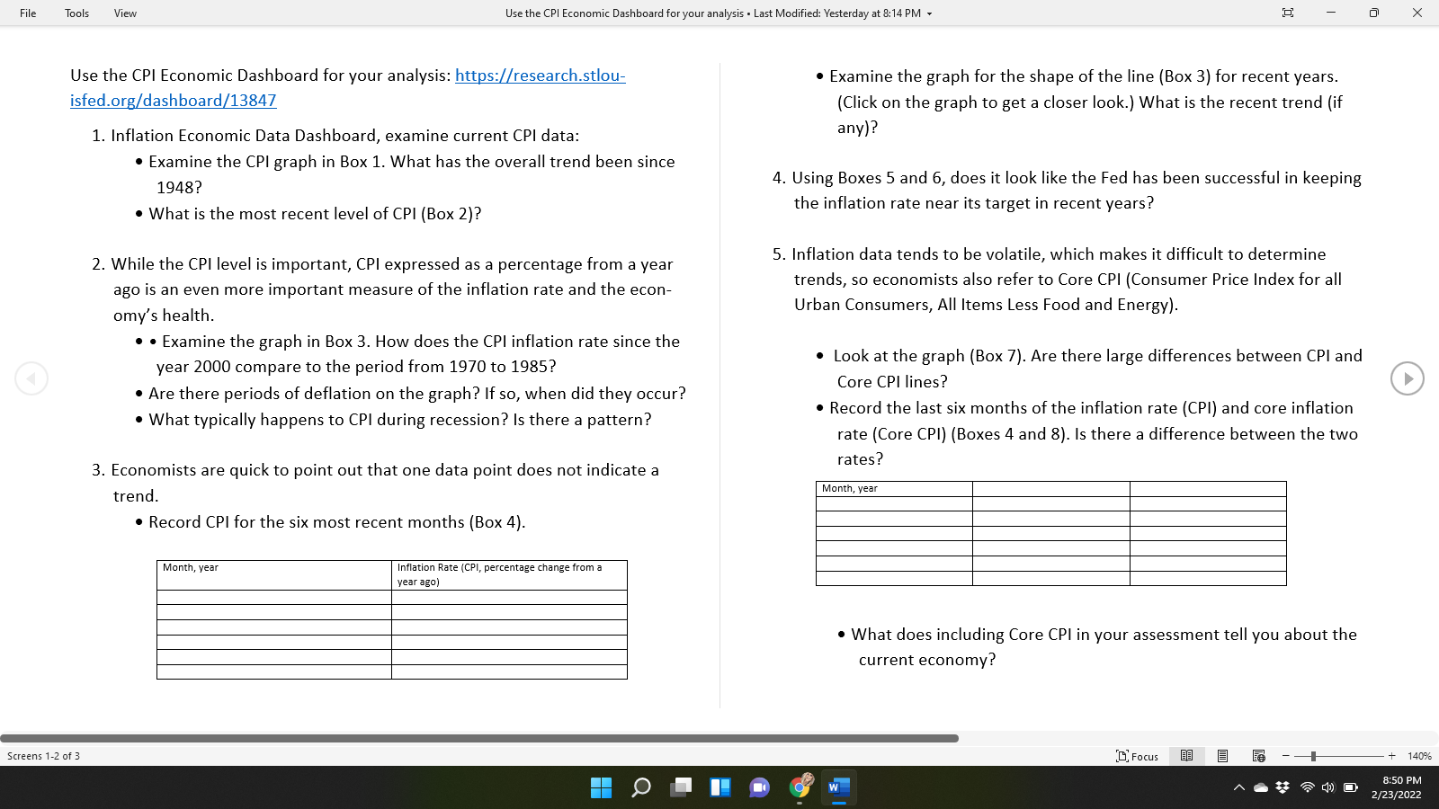 File Tools View Use the CPI Economic Dashboard for your analysis: