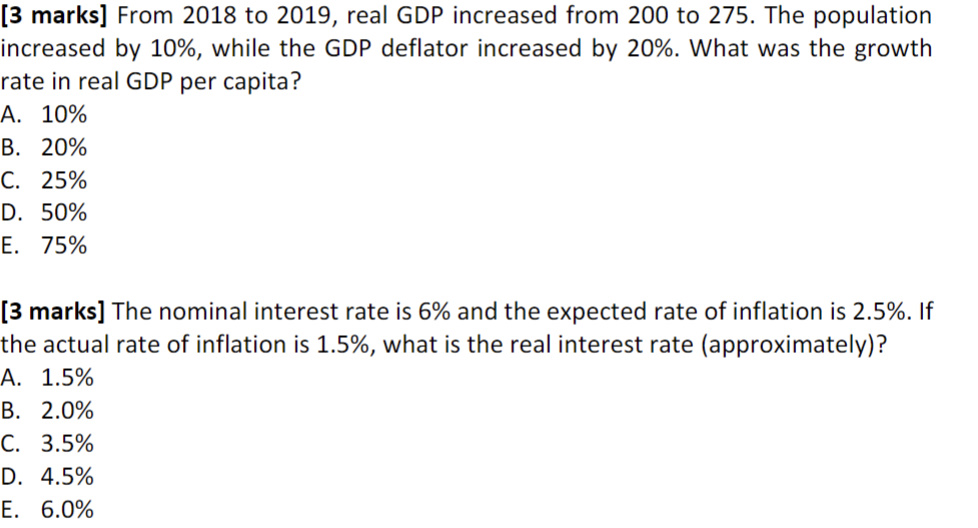  [3 marks] From 2018 to 2019, real GDP increased from 200