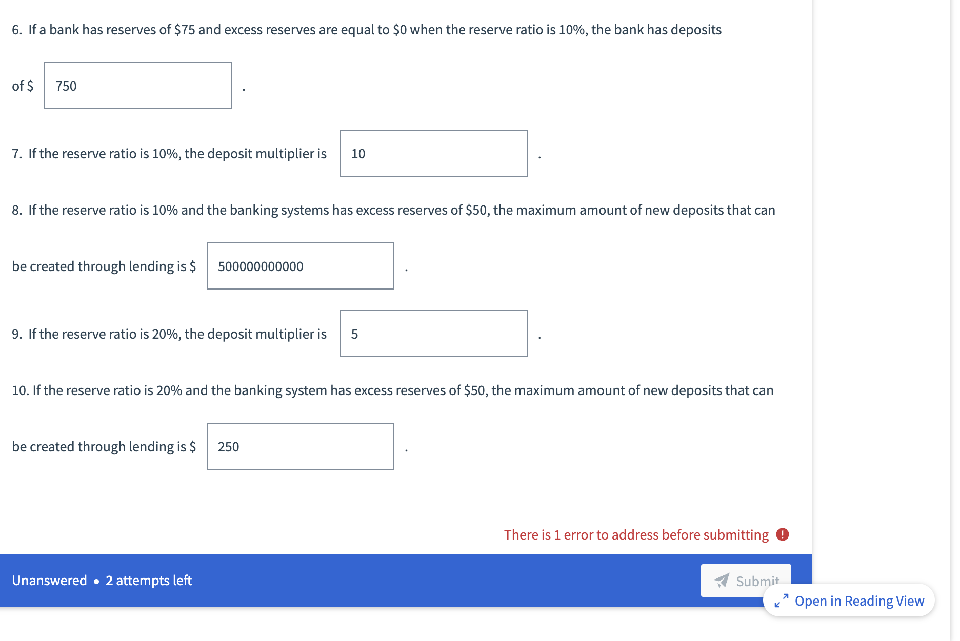 realworld amounts. 1. Ifthe reserve ratio is 10%, a bank with $1,000