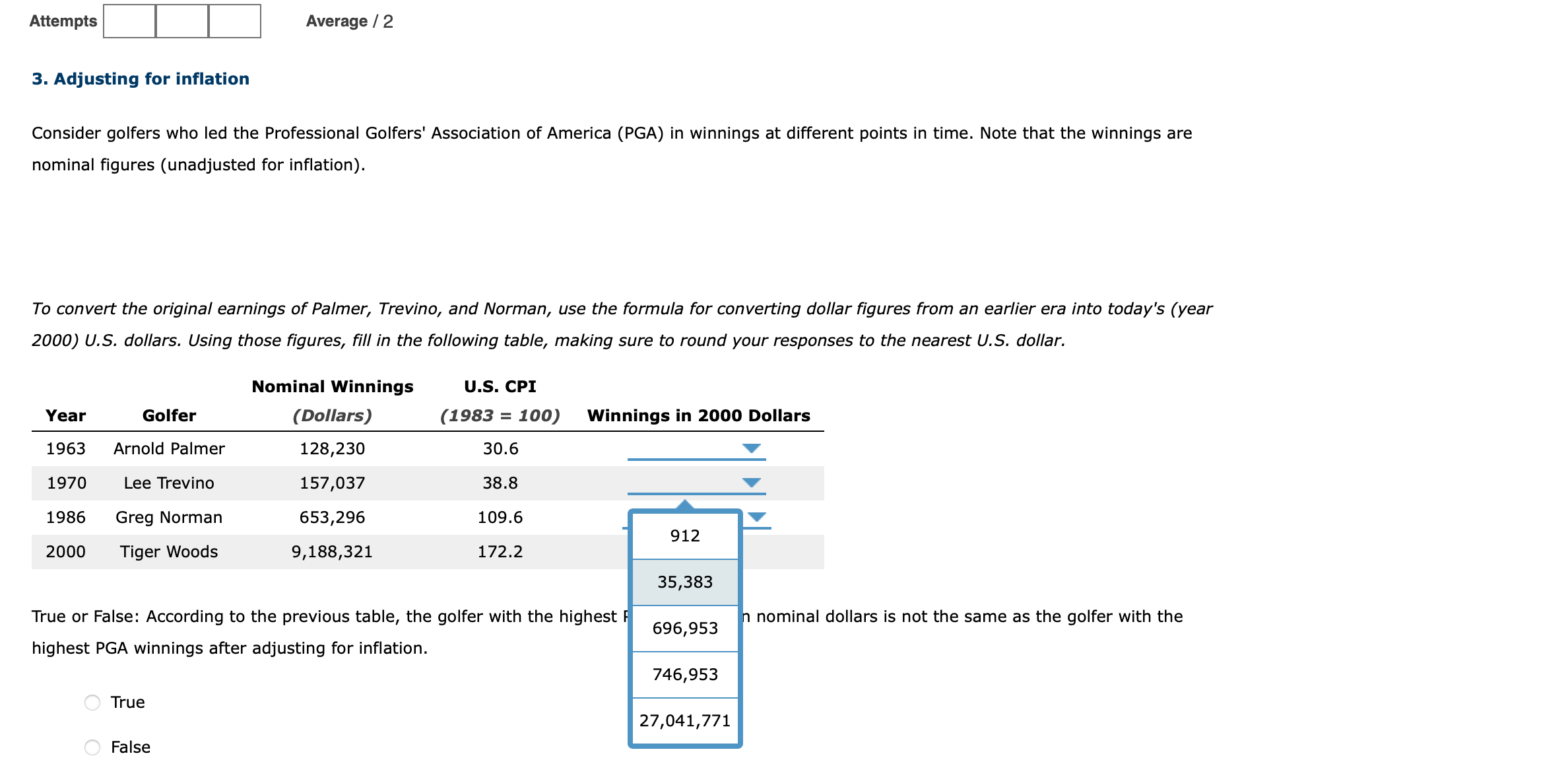 led the Professional Golfers' Association of America (PGA) in winnings at different