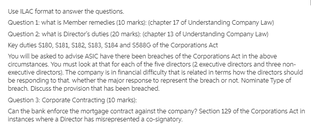Answer the problems below Use ILAC format to answer the questions Question