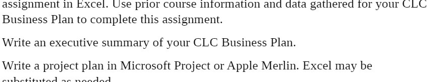  assignment in Excel. Use prior course information and data gathered for