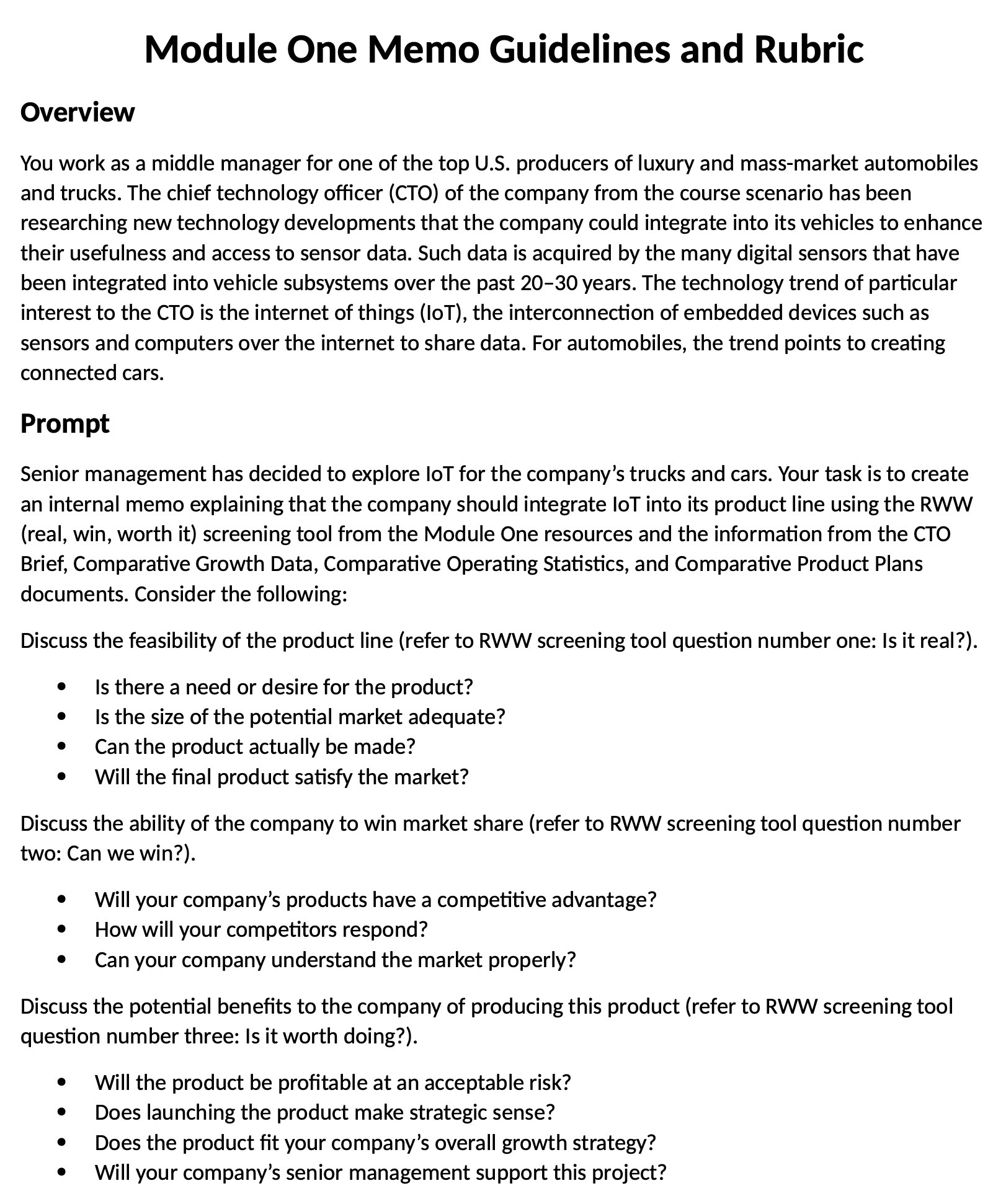Module One Memo Guidelines and Rubric Overview You work as a