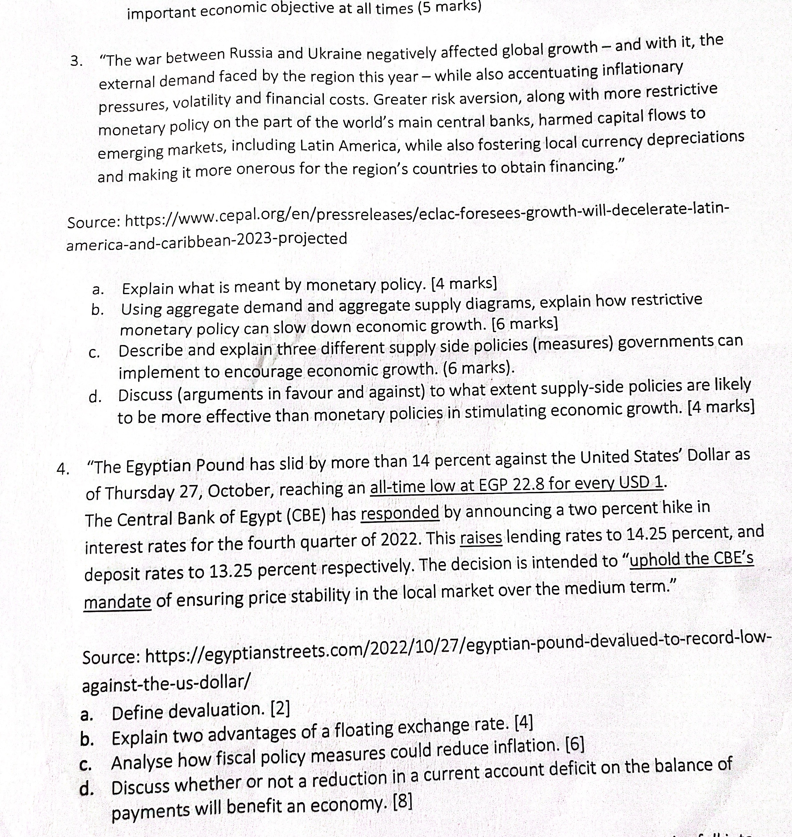 important economic objective at all times (5 marks) 3. "The war