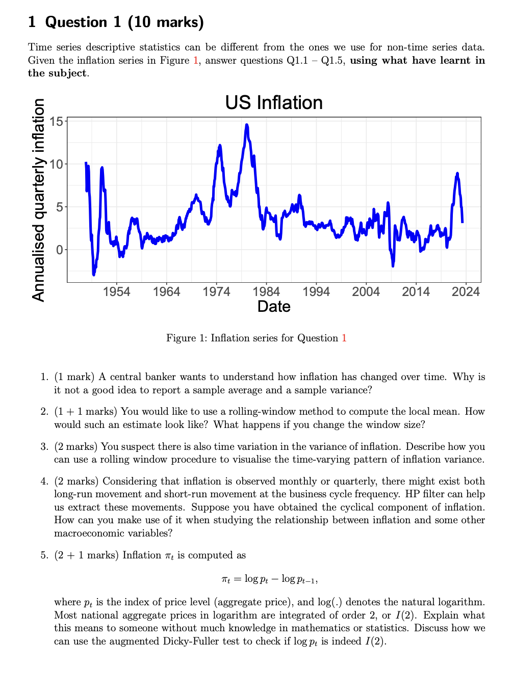  1 Question 1 (10 marks) Time series descriptive statistics can be