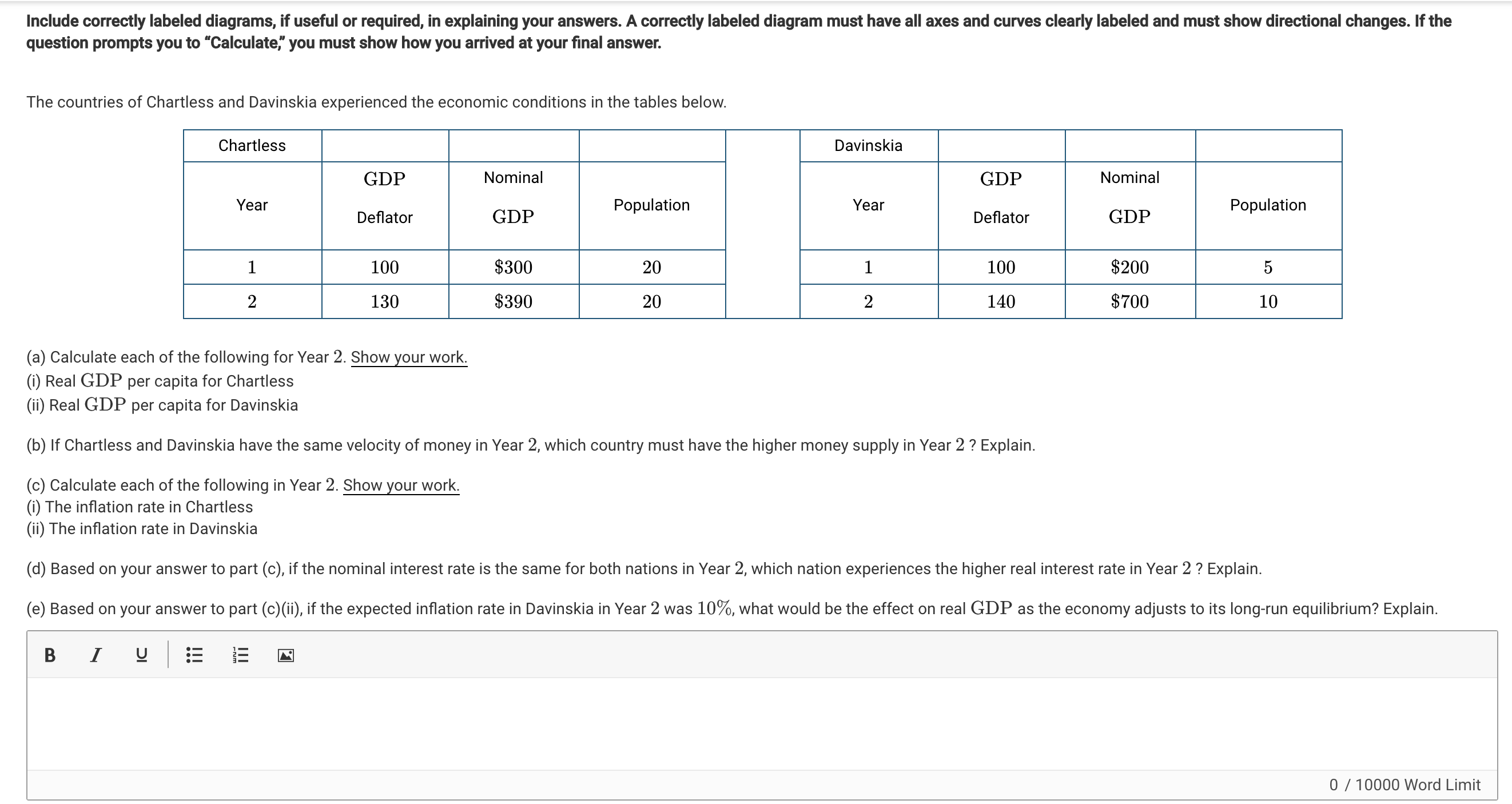 Answer the following Macroeconomic questions : Include correctly labeled diagrams, if useful