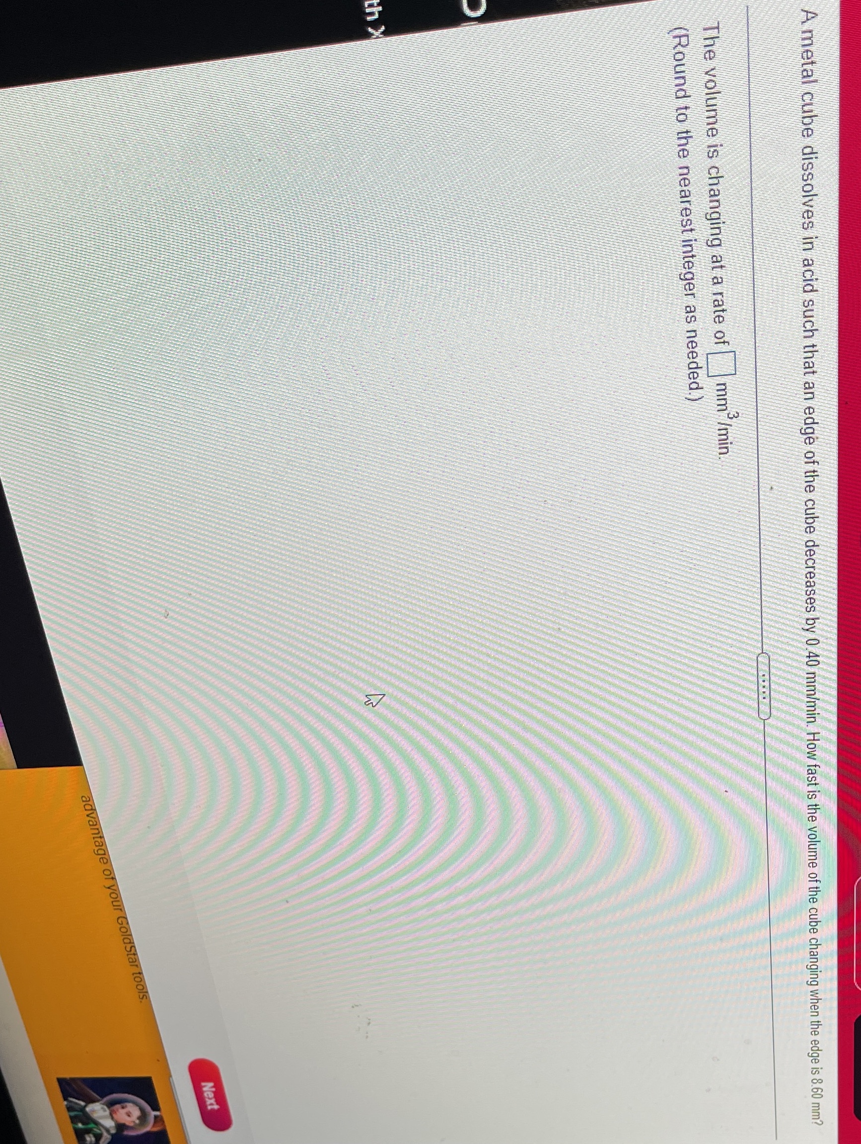  A metal cube dissolves in acid such that an edge of