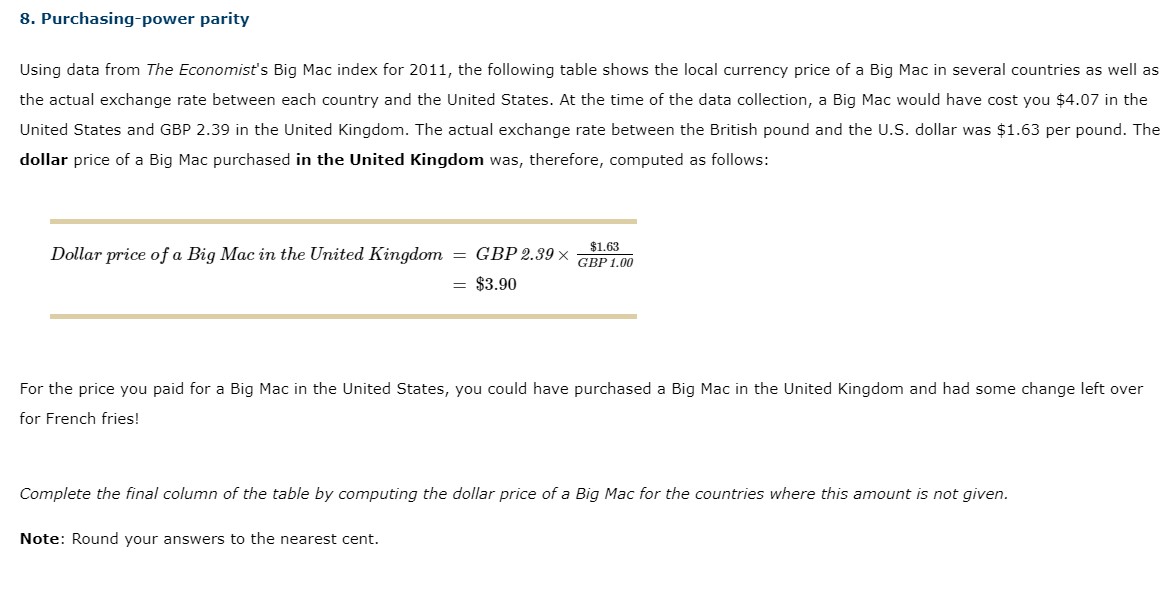  8. Purchasing-power parity Using data from The Economist's Big Mac index