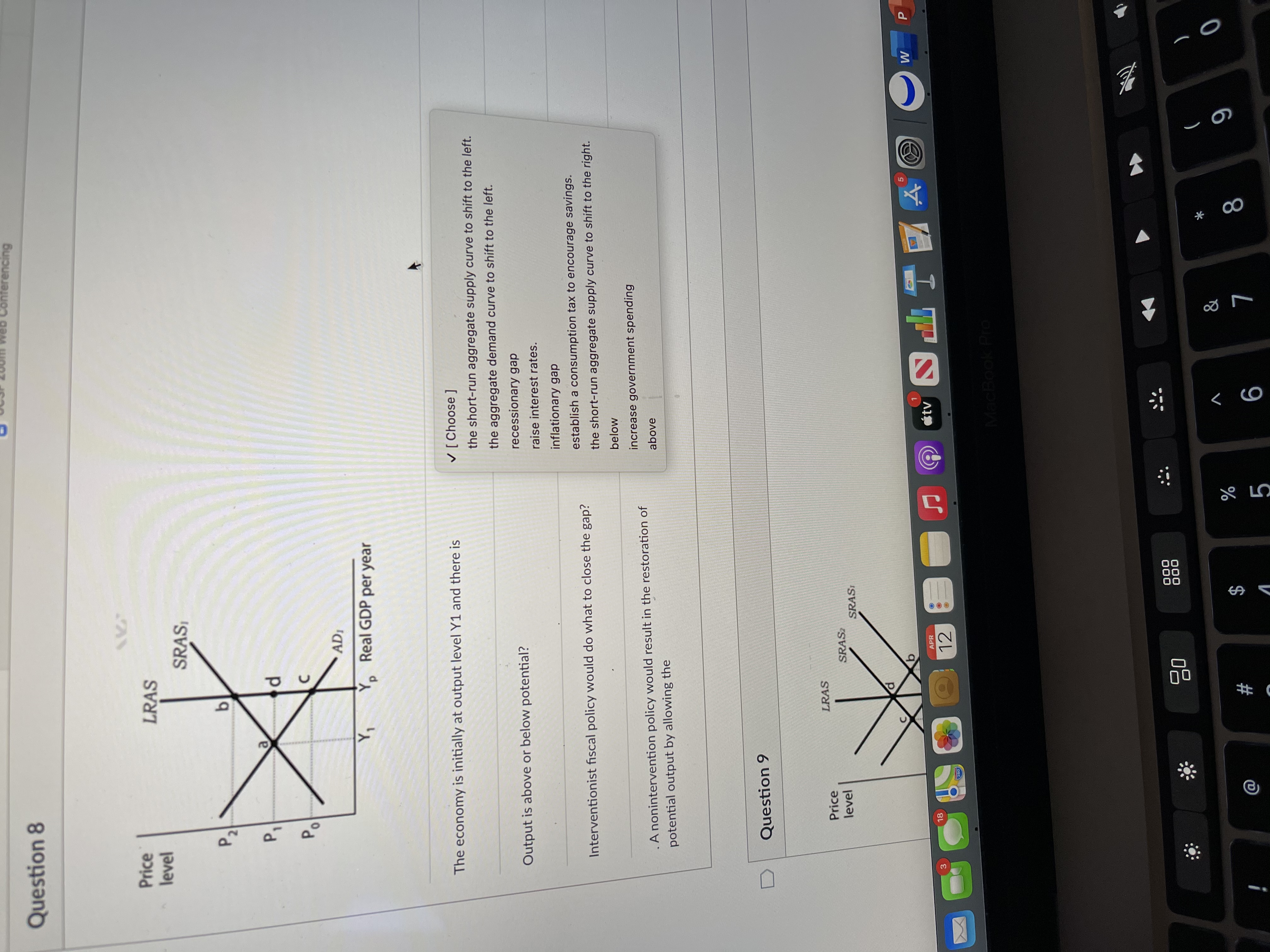 Please answer these questions Question 8 Price LRAS level SRAS P2 b