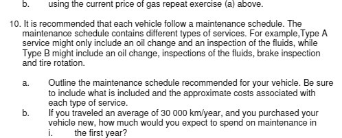  b. using the current price of gas repeat exercise (a) above.