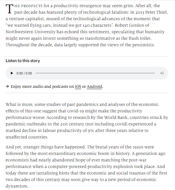 This questions is based on the article, "The pandemic could give way