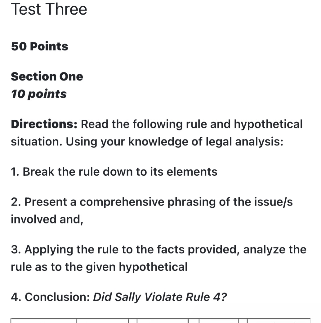  Test Three 50 Points Section One 10 points Directions: Read the