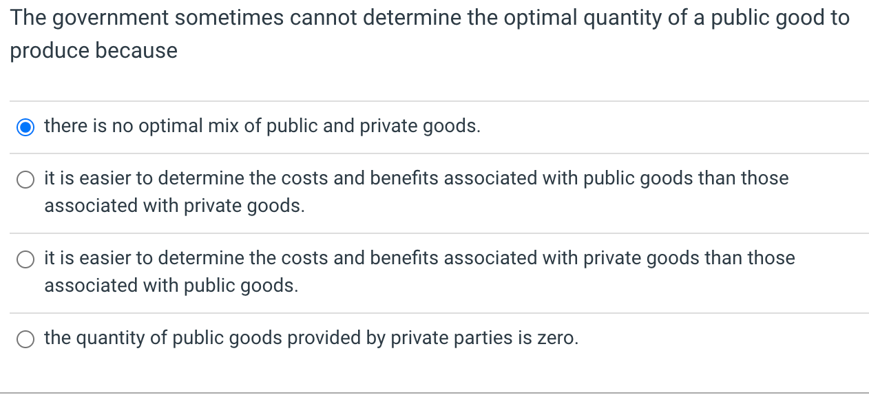 Need help on this The government sometimes cannot determine the optimal quantity