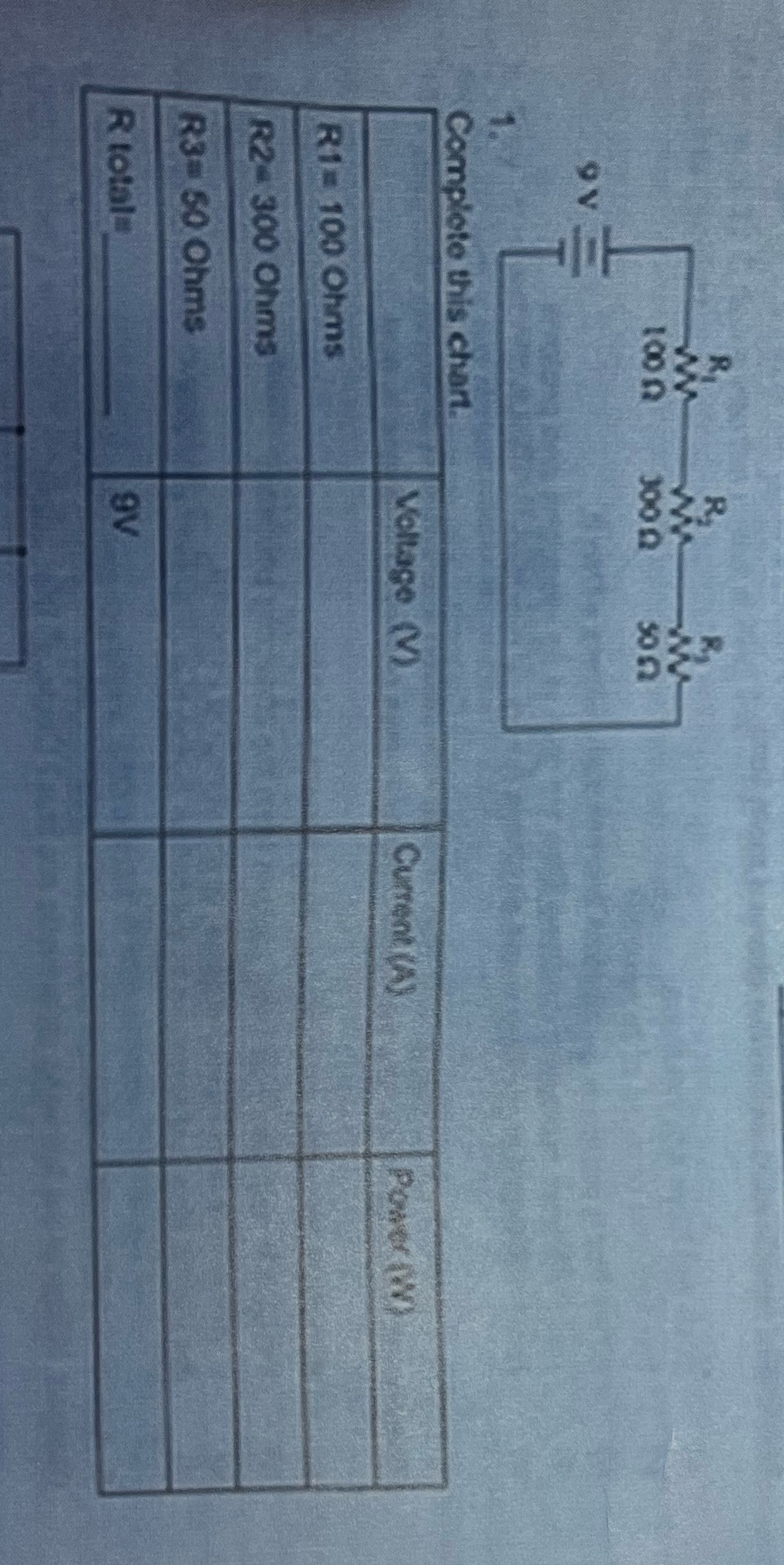 Complete the chart W 100 0 300 0 Complete this chart. Voltage