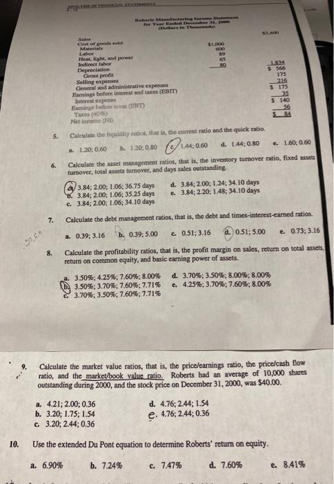 please answer question #10 51.00 65 80 Catogood old Materials LA