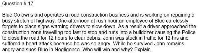 V1 Question # 17 Blue Co owns and operates a road construction