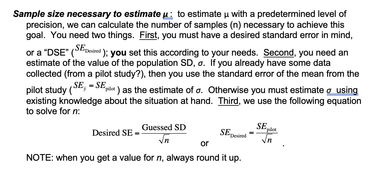 sample size J) Calculate the sample sizes necessary to achieve two different