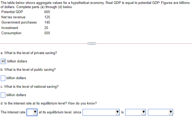 The table below shows aggregate values for a hypothetical economy. Real