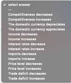 the trade balance, via interest rates? Expansionary Monetary Policy select answer Competitiveness