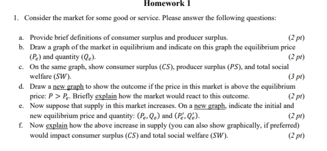 please answer 51. Homework 1 Consider the market for some good or
