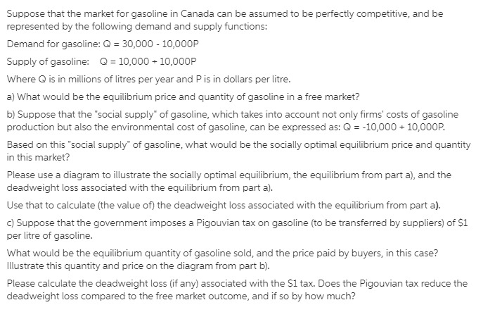 in a competitive market, demand is given by the equation P =