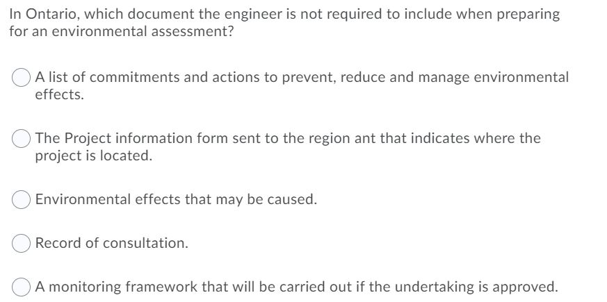In Ontario, which document the engineer is not required to include when