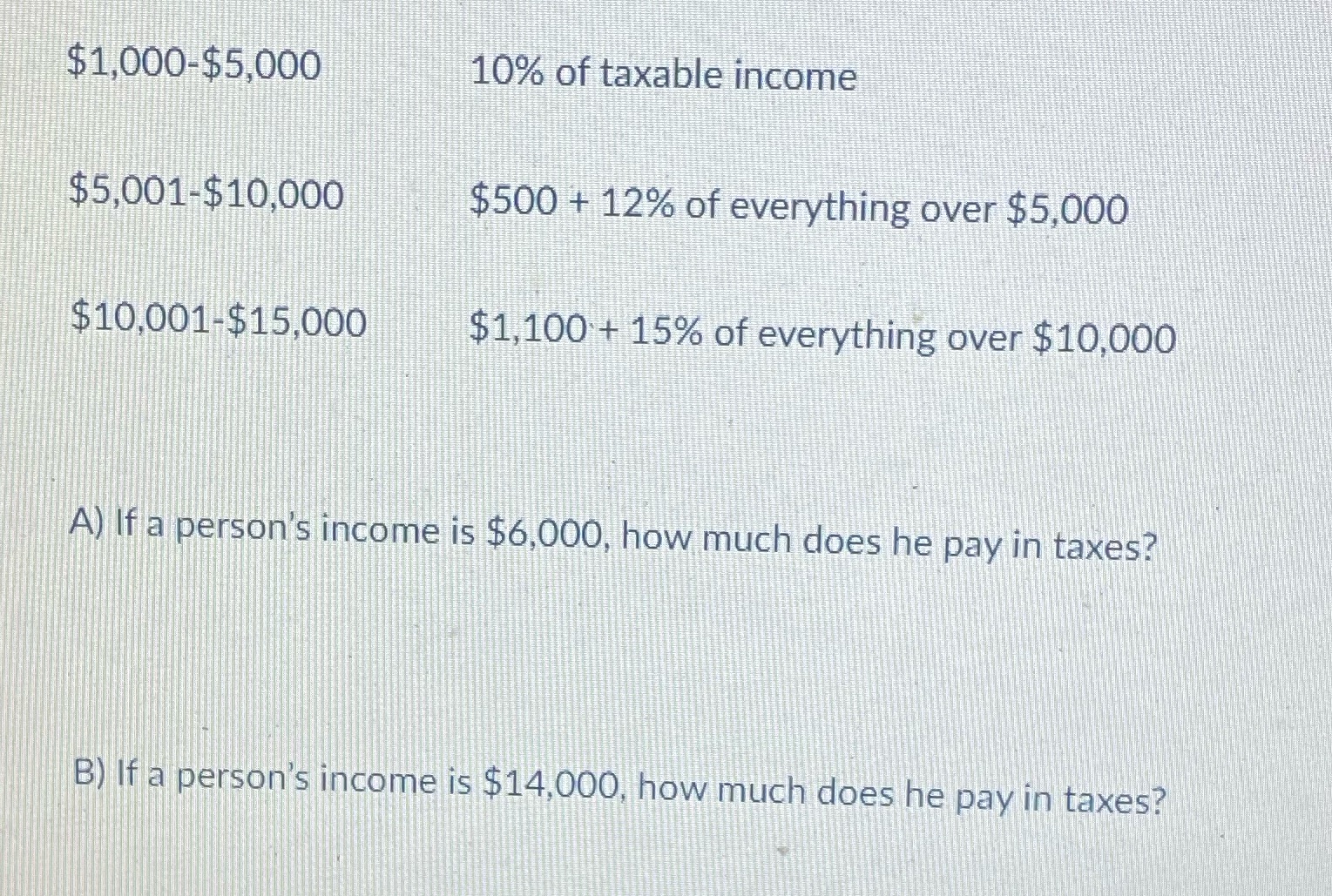 Use the following table to answer both part A and B $1,000-$5,000