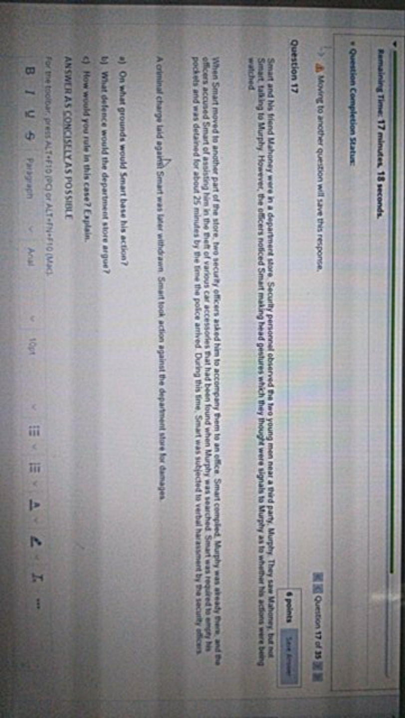brief answer Remaining Time: 17 minutes. 18 seconds. . Question Completion Status: